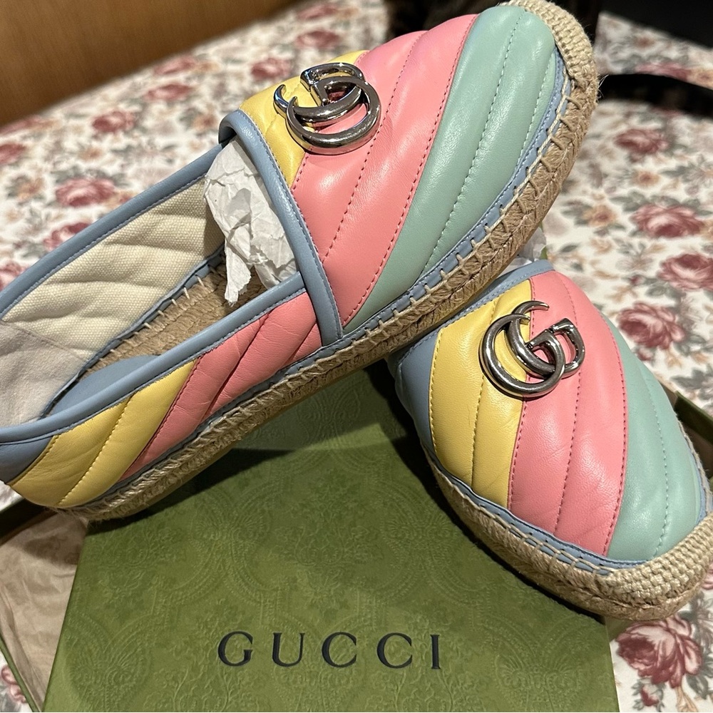 Gucci Pink and Yellow Espadrilles with Vibrant Design